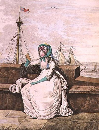 Morgonklänning, fig. 71 från Nikolaus Heideloffs "Gallery of Fashion", Vol II oktober 1795 (tryck) av Nicolaus von Heideloff