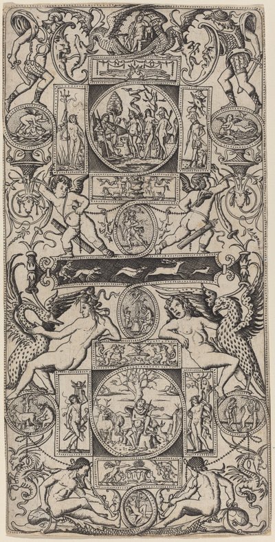 Prydnadspanel med Orpheus och Parisdomen av Nicoletto da Modena