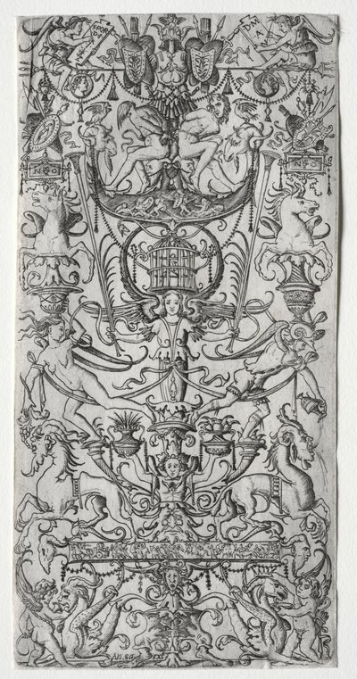 Ornamentpanel med en fågelbur, ca. 1500-1512. av Nicoletto da Modena