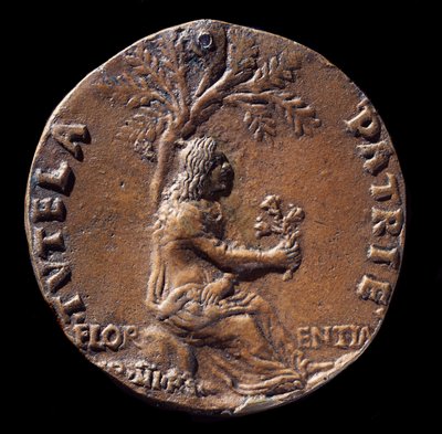 Medaljong som representerar Lorenzo de Medici, känd som den magnifika (brons av Nicolo Spinelli