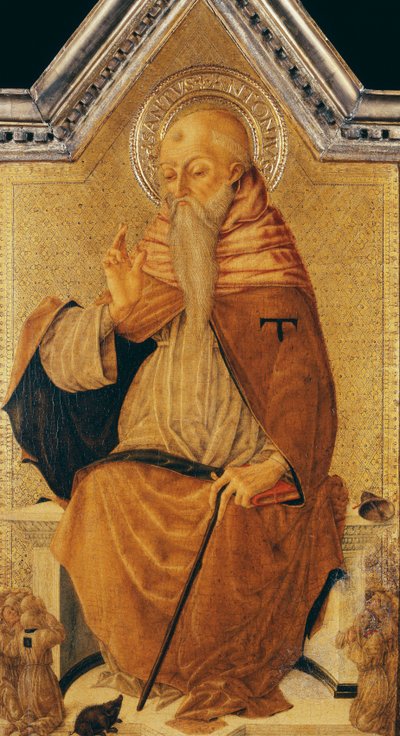 Saint Anthony Abbot tronade med Members of a Confraternity av Nicolo di Maestro Antonio dAncona