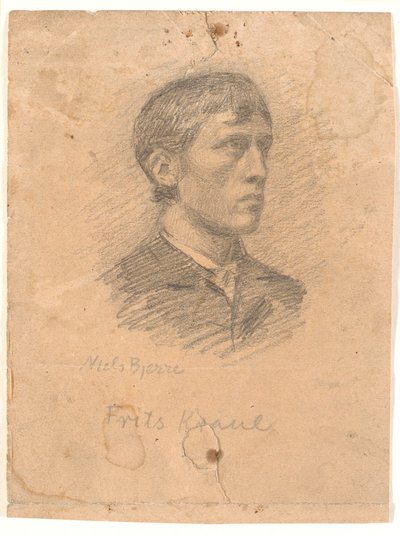 Porträtt av målaren Frits Kraul (1862-1935) i 3/4 profil av Niels Jakob Jakobsen Bjerre