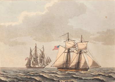 Ett danskt fartyg och en amerikansk skonare för sidvind av Niels Truslew