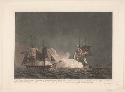 Striden mellan briggen Lougen och en engelsk brigg, 14 mars 1808 av Niels Truslew