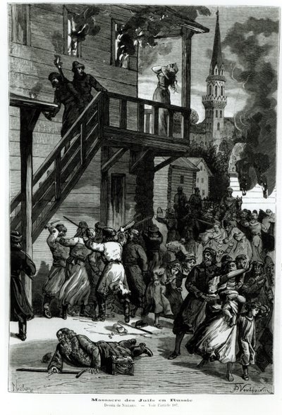 Slakt av judarna i Ryssland, graverad av Gustave Voulquin (fl.1880-90) från Le Journal Illustre, juni 1881 (bw foto) av Nielsen