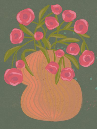 Rosa blommor i orange vas av Nikita Jariwala
