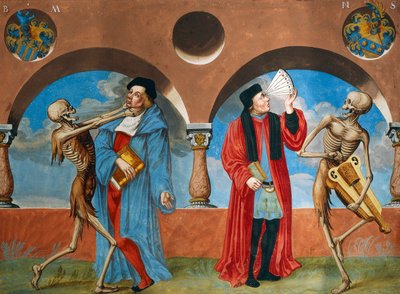 Döden, kanonjurist och astrolog från Albrecht Kauws dödsdanscykel av Niklaus Manuel