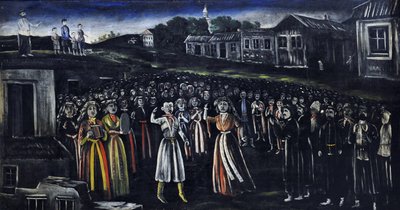 Kyrklig festival i Kartli av Niko Pirosmani
