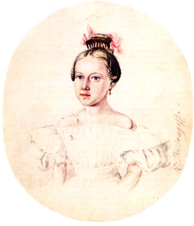 Porträtt av Olga Annenkova, dotter till Decembrist Iwan Annenkow, 1836 av Nikolai Alexandrovich Bestuzhev