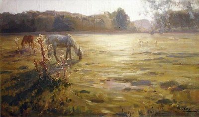Horse in a Meadow (olja på duk) av Nikolai Alexandrovich Klodt