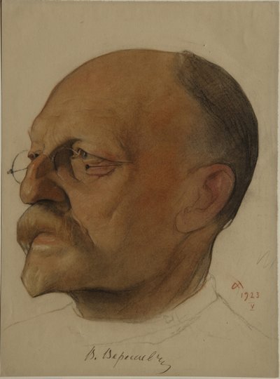 Porträtt av Vikenty Vikentyevich Veresaev 1867-1945, 1923 av Nikolai Andreevich Andreev