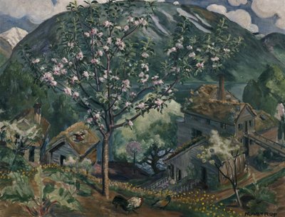 Äppelträd i full blom (olja på duk) av Nikolai Astrup