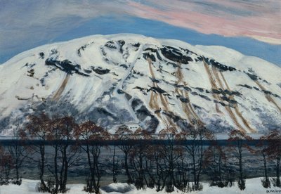 Kall aprilmorgon med lavin, snöberg av Nikolai Astrup