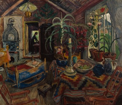 Interiör med vagga, c.1925 (olja på duk) av Nikolai Astrup