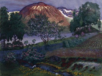 Julinatt i trädgården (olja på duk) av Nikolai Astrup