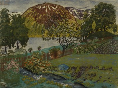 Juninatt i trädgården (olja på duk) av Nikolai Astrup