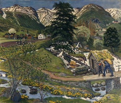 Kvennagong och Jølstertun (olja på duk) av Nikolai Astrup