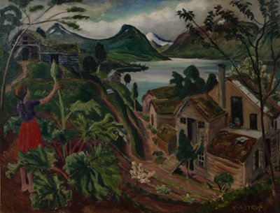 Rabarber och ung flicka på Sandalstrand (olja på duk) av Nikolai Astrup