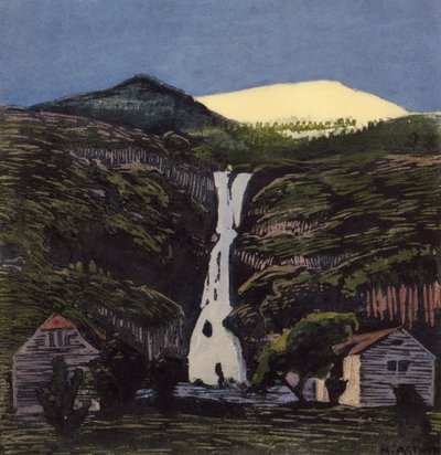 Vattenfall och glaciär av Nikolai Astrup