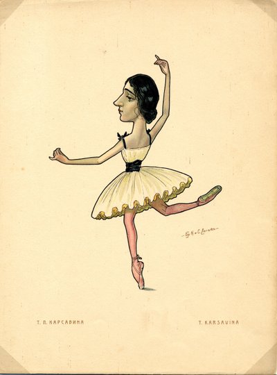 Balettdansösen Tamara Karsavina Från: Rysk balett i karikatyrer, 1902-1905 av Nikolai Gustavovich Legat