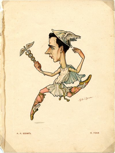 Balettdansös och koreograf Michel Fokine Från: Rysk balett i karikatyrer, 1902-1905 av Nikolai Gustavovich Legat