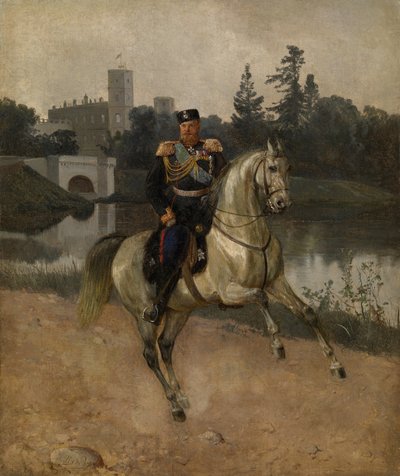 Ridsporträtt av kejsaren Alexander III 1845-1894 vid Gatchina av Nikolai Gustavovich Schilder