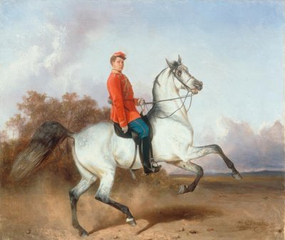 Ridsporträtt av en husar av Nikolai Jegorowitsch Swertschkow