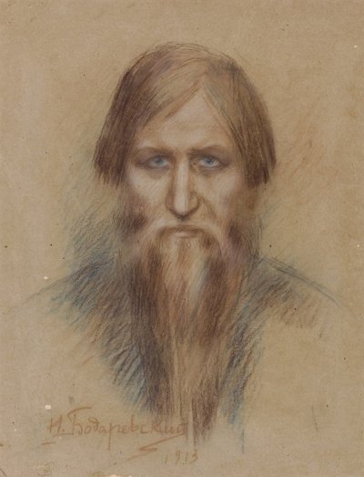 Porträtt av den ryske mystikern Grigory Rasputin 1869-1916, 1913 av Nikolai Kornilovich Bodarevsky