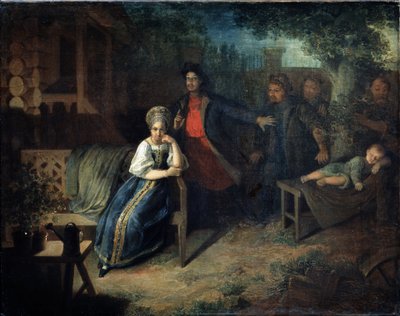 Rånaren Yegor Bashlyk kidnappar köpmannens fru Grunya. Målning av Nikolai Mikhailovich Alexeyev (1813-1880). Olja på duk, 77,7 x 99,2 cm av Nikolai Mikhailovich Alexeyev