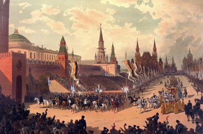 Kröningsalbum av tsar Alexander III av Ryssland (1845-1894) och kejsarinnan Maria Feodorovna (Dagmar av Danmark) (1847-1928) - Alexander III:s ceremoniella inträde på Röda torget (från kröningsalbumet) av Karasin, Nikolai Nikolayevich av Nikolai Nikolayevich Karasin