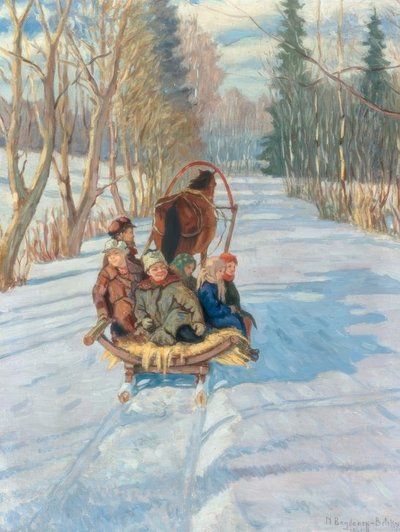 Barn på en släde av Nikolai P. Bogdanow Bjelski