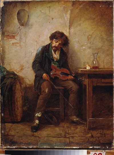 En musiker. Målning av Nikolai Petrovich Petrov (1834-1876), olja på duk av Nikolai Petrovich Petrov