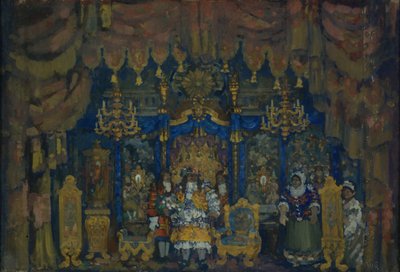 Jourdains rum. Scenografi för teaterpjäsen En borgerlig som adelsman av J.-B. Molière, 1911 av Nikolaj Nikolaevic Sapunov