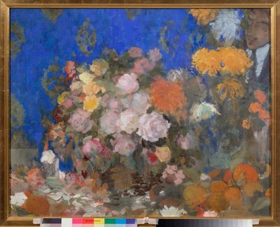 Nature morte avec autoportrait - Stilleben med självporträtt - Verk av Nikolai Nikolayevich Sapunov (Sapunov) (1880-1912), tempera på kartong av Nikolaj Nikolaevic Sapunov