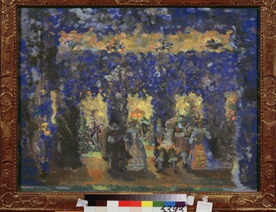 Paviljong i slottsträdgårdarna. Verk av Nikolai Nikolaievitch Sapunov (Sapunov) (1880-1912), tempera på kartong av Nikolaj Nikolaevic Sapunov