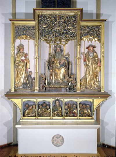 Grupp av träskulpturer, från Isenheim-altaruppsatsen, ca 1490 (förgyllt trä) av Nikolaus Hagenauer