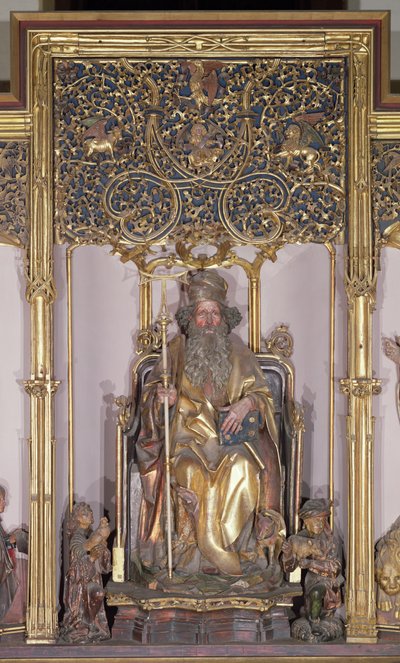 Isenheim altartavla, Sankt Antonius Eremiten, ca 1490 (guldfärg på trä) av Nikolaus Hagenauer