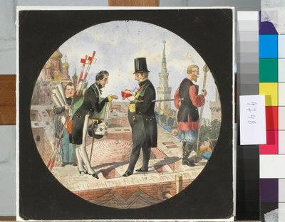 Baron Lev von Bode och arkitekten Nikolay Chichagov på byggplatsen för Stora Kremlpalatset i Moskva - Verk av Nicolas Benois (1813-1898) av Nikolay Benois