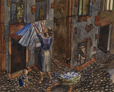 The Old Court - Verk av Nikolai Ivanovich Evgrafov (1904-1941), akvarell och tusch på papper (27,5x33,5 cm) av Nikolay Ivanovich Evgrafov
