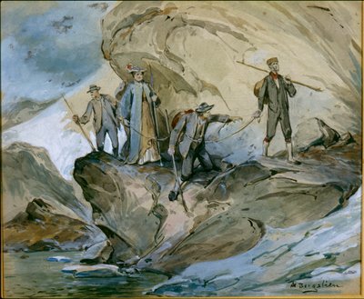 Vandring över Hardangerglaciären (akvarell på papper) av Nils Bergslien