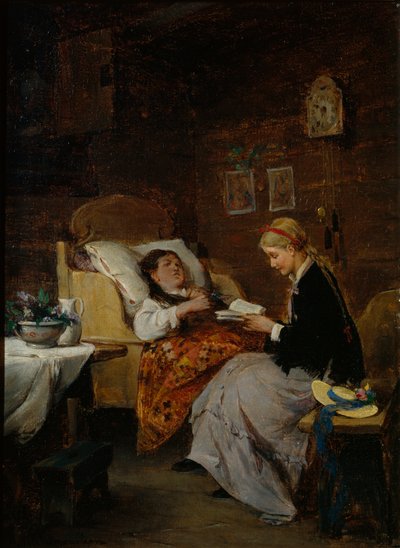 Besök hos en patient (olja på duk) av Nils Bergslien