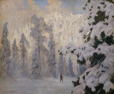 Jägareskidåkning i vinterlandskap av Nils Hansteen