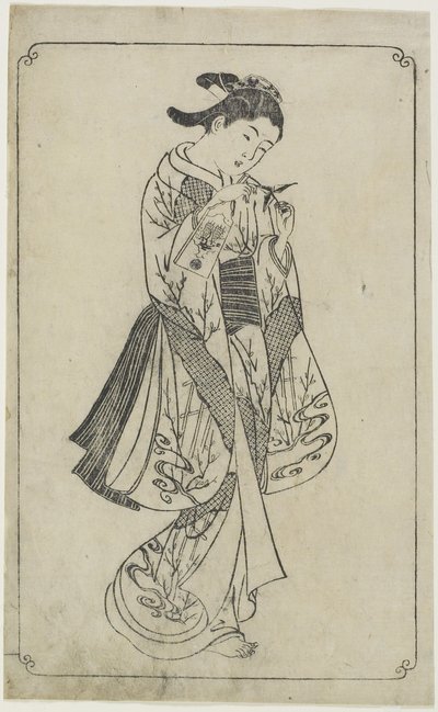 (Kurtisan som håller en slagpjäs), 1739 av Nishikawa Sukenobu