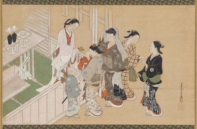 Spädbarns första besök i en Shinto-helgedom, Edo-perioden, sent 1600-tidigt 1700-tal. av Nishikawa Sukenobu