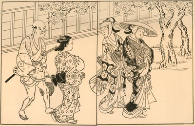 Tre kvinnor och manlig tjänare, 1730, 1924. av Nishikawa Sukenobu