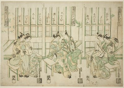 Set om tre, kärleksfåglar i tre sorters musik (Sampukutsui hiyoku no san kyoku) av Nishimura Shigenaga