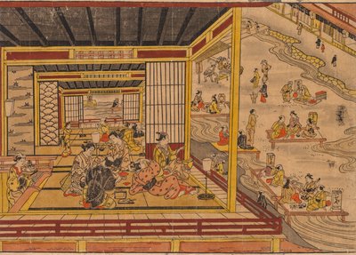 Tea House bredvid Kamo River i Kyoto av Nishimura Shigenaga