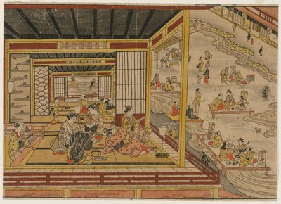 Tea House bredvid floden Kamo i Kyoto, 1740-talet. av Nishimura Shigenaga
