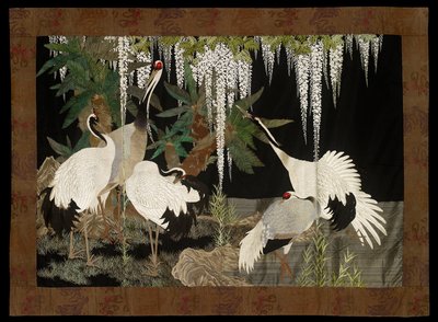 Tranor, cykader och blåregn, c1905 av Nishimura Sozaemon