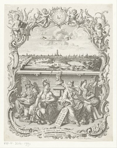 Utsikt över Utrecht och allegori med Minerva och dygder av Noach van der Meer (I)